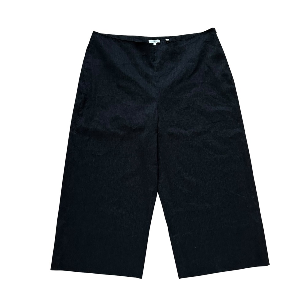 Vince Stretch Linen Crop Wide Leg Pants Black Plus Size 18 High Rise Side Zip - Picture 8 of 16